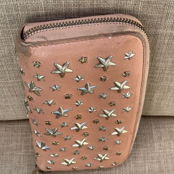 Jimmy Choo Clutch Nellie Star Studded Leather Zip Around Long Wallet Made Italy - Picture 5 of 12